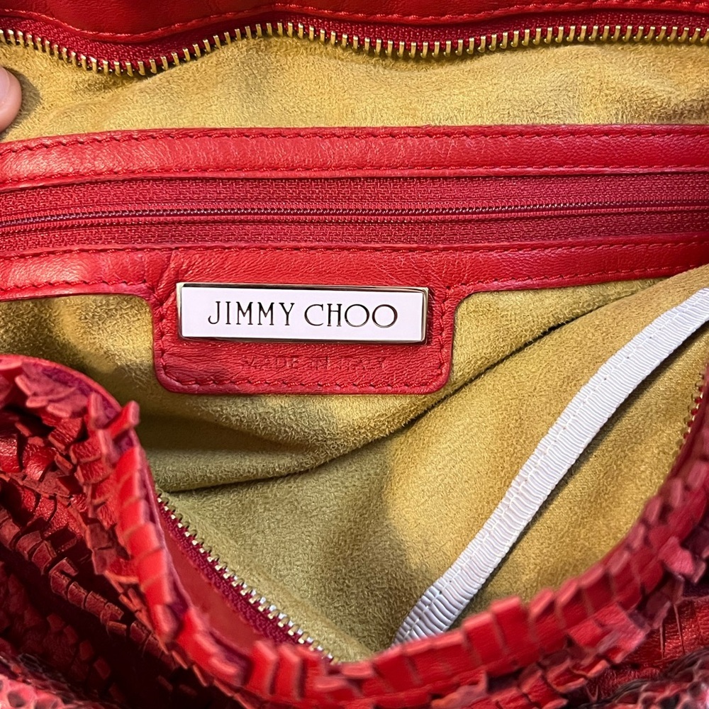 Jimmy Choo Red Suede Leather and Snakeskin Fringe Hobo Shoulder Bag - Picture 13 of 16